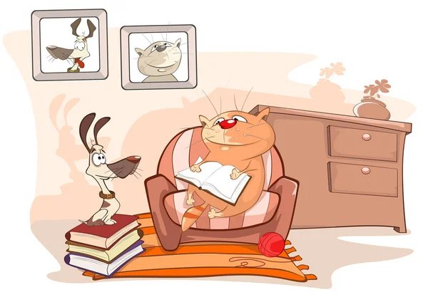 Niedliche Katze Und Hund Einfach Vektorillustration Zeichen Für Malbücher — Stockvektor
