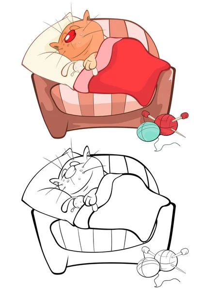 Cute Sleeping Cats Simply Vector Illustration Characters Coloring Books — Stock Vector