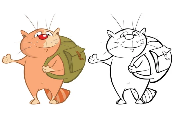 Lindos Gatos Con Mochilas Simplemente Vector Ilustración Personajes Para Colorear — Vector de stock