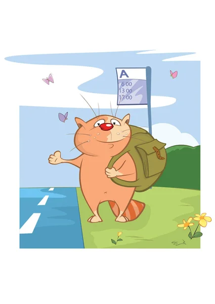 Cute Cat Backpack Simply Vector Illustration Characters Coloring Books — 스톡 벡터