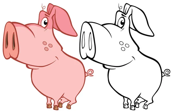 为您的设计和电脑游戏提供一个可爱的卡通角色猪的矢量说明 彩色书纲要集 — 图库矢量图片