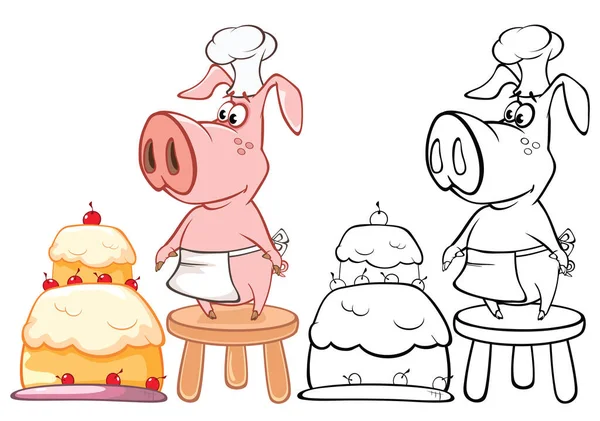 Illustrazione Vettoriale Simpatico Maiale Personaggio Dei Cartoni Animati Voi Progettazione — Vettoriale Stock