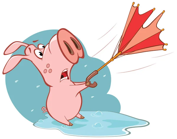 卡通人物猪与伞形小猪的矢量图解 — 图库矢量图片