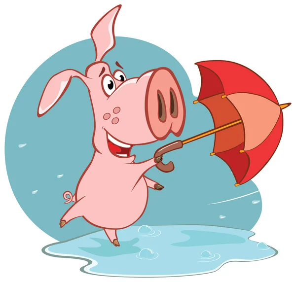 Vector Illustration Cute Cartoon Character Pig Umbrella — стоковий вектор