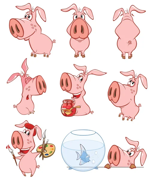 供您设计及电脑游戏用的可爱卡通小猪的矢量图解 — 图库矢量图片