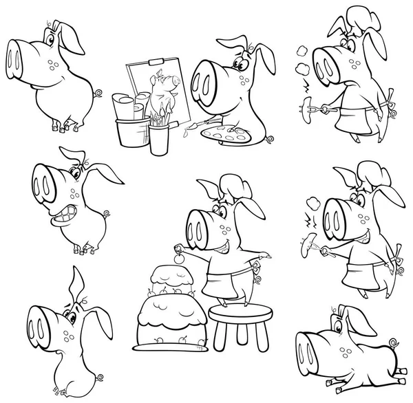 Vektor Illustration Eines Niedlichen Zeichentrickfiguren Schweins Für Design Und Computerspiel — Stockvektor