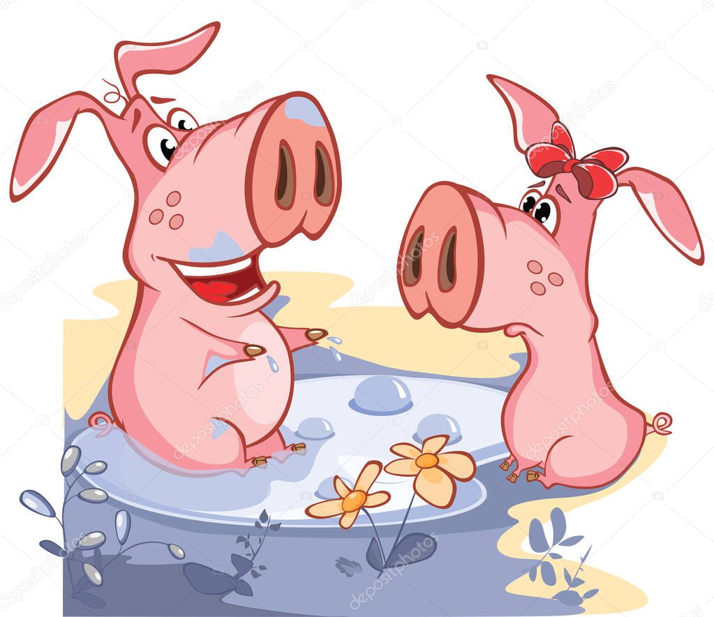 Vector Illustration of a Couple of Pigs in Love