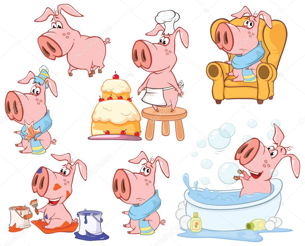 Vector  Illustration of a Cute Cartoon Character Pig for you Design and Computer Game.