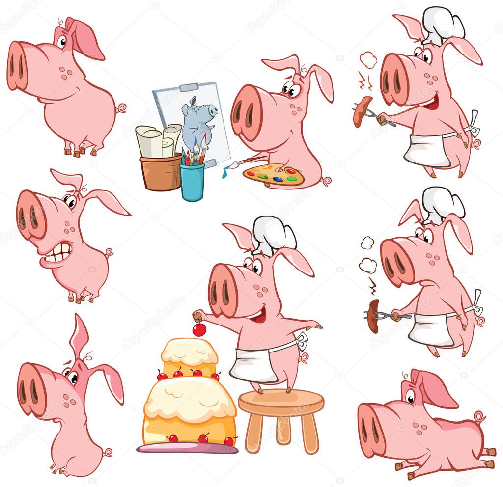 Vector  Illustration of a Cute Cartoon Character Pig for you Design and Computer Game.