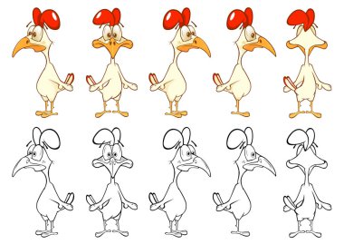 Beyaz arkaplandaki tavukların komik vektör çizimi, renkli resim