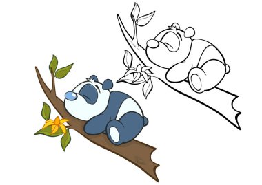 Pandaların vektör çizimi, bambu ağaçlarında uyuyan ayılar. 