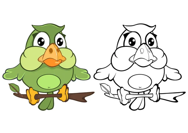 Illustration Vectorielle Drôle Oiseaux Sur Les Branches Arbre Image Coloration — Image vectorielle