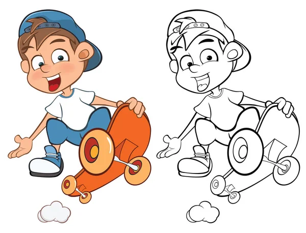 Wektor Ilustracja Cute Caracter Boy Skateboarder Dla Ciebie Projekt Gra — Wektor stockowy