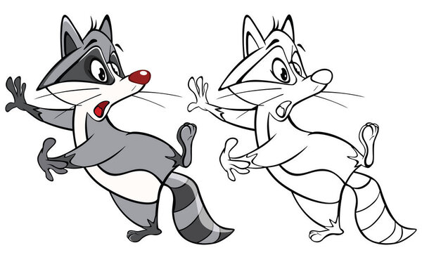 Векторный показ милого персонажа мультфильма "Енот" для вас. Набор контуров раскраски 