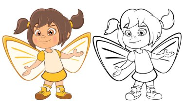 Senin için Sevimli Çizgi Film Karakteri Küçük Cadı Tasarım ve Bilgisayar Oyunu 'nun Vektör İllüstrasyonu. Renklendirme Kitabı Özeti 