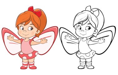 Senin için Sevimli Çizgi Film Karakteri Küçük Cadı Tasarım ve Bilgisayar Oyunu 'nun Vektör İllüstrasyonu. Renklendirme Kitabı Özeti 