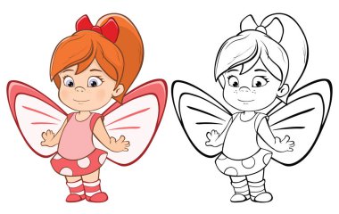 Senin için Sevimli Çizgi Film Karakteri Küçük Cadı Tasarım ve Bilgisayar Oyunu 'nun Vektör İllüstrasyonu. Renklendirme Kitabı Özeti 