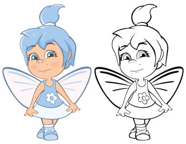 Senin için Sevimli Çizgi Film Karakteri Küçük Cadı Tasarım ve Bilgisayar Oyunu 'nun Vektör İllüstrasyonu. Renklendirme Kitabı Özeti 