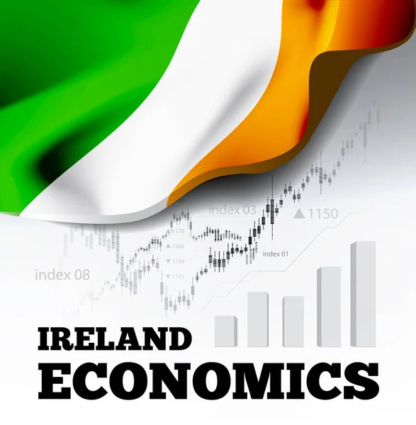 Ierland Economie Vectorillustratie Met Ierland Vlag Zakelijke Grafiek Bar Grafiek — Stockvector