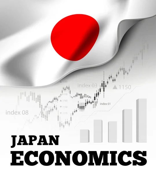 Japan Economics Vector Illustration Japanese Flag Business Chart Bar Chart — Stock Vector