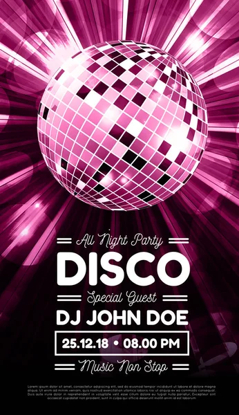 Disco Party Vector Achtergrond Met Stralen Discobal Vectorillustratie — Stockvector