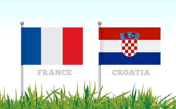 Fahnen Von Frankreich Und Kroatien Vor Der Kulisse Des Rasenfußballstadions — Stockvektor