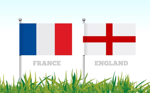 Bandiere Francia Inghilterra Sullo Sfondo Erba Stadio Calcio Illustrazione Vettoriale — Vettoriale Stock