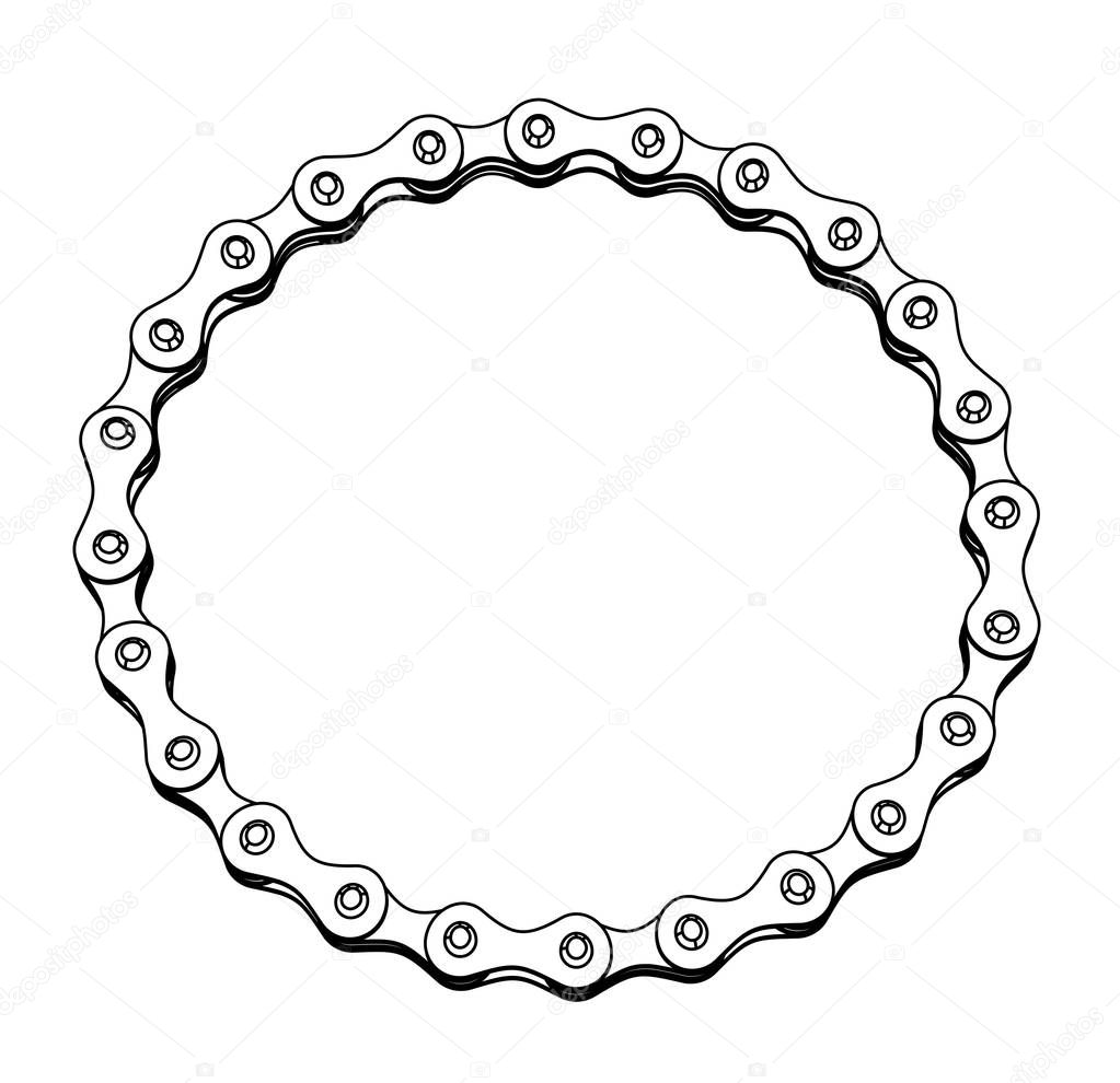 Bicycle chain in the form of a circle. 3D design. Vector illustration on white
