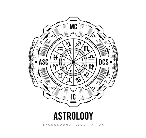 Astrology Background Natal Chart Zodiac Signs Houses Significators Vector Illustration — Stock Vector