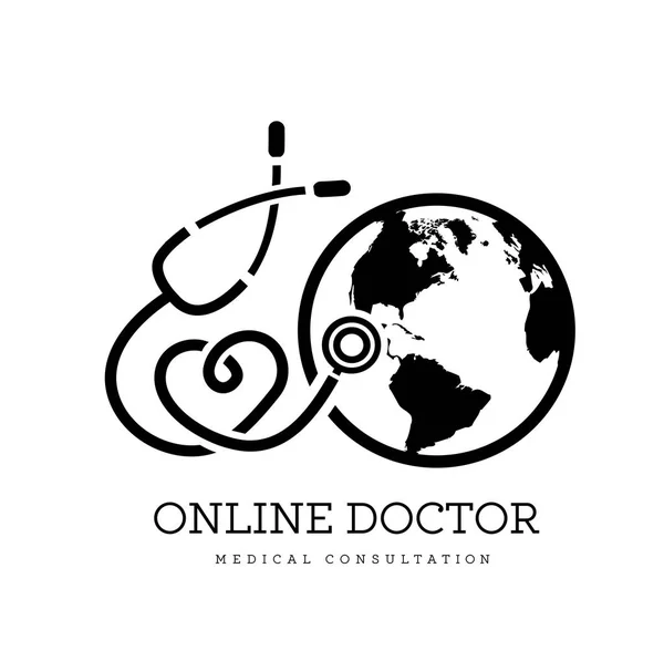 心とグローブの形をした聴診器のフォームに署名します オンライン薬 遠隔医療や地球の日のロゴとして使用できます ベクトル図 — ストックベクタ