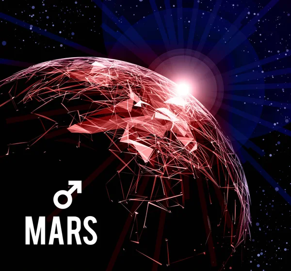 火星的星球黑暗背景下的矢量图解 火星在占星术中象征着活力 — 图库矢量图片