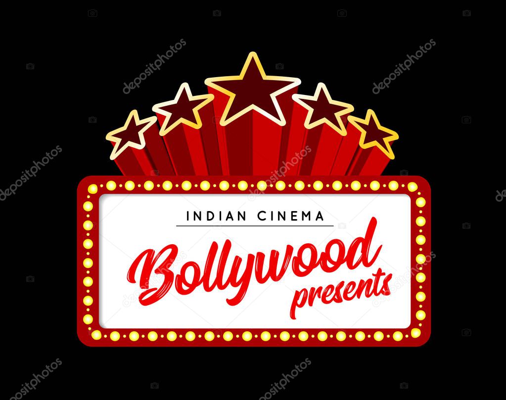 Bollywood is a traditional Indian movie. Vector illustration on black background