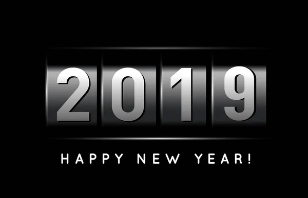 Новорічний Лічильник 2019 Року Векторна Ілюстрація Чорному Тлі — стоковий вектор