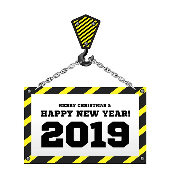 Congratulations New Year 2019 Background Construction Crane Vector Illustration — Stock Vector