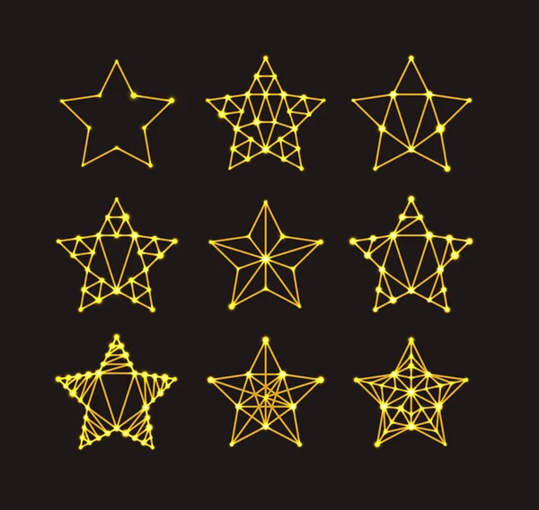 Estrellas Geométricas Doradas Estilo Art Deco Variando Grados Detalle Diseño — Vector de stock