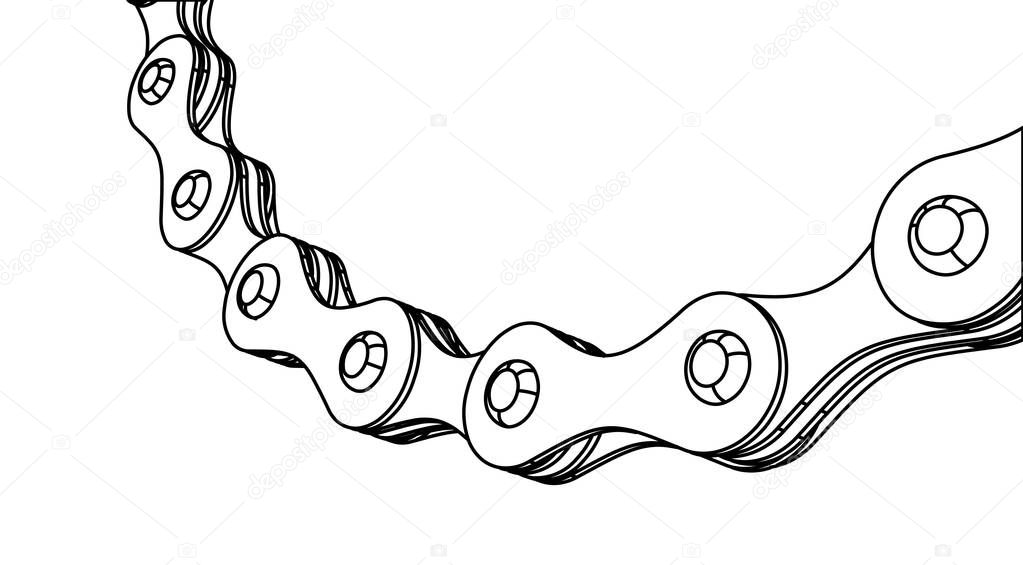 Bicycle chain close-up vector illustration. 3D design. Vector illustration on white backgound