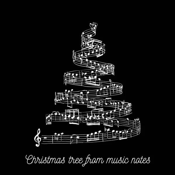 Christmas Tree Music Notes Vector Illustration Black Background — Stock Photo, Image