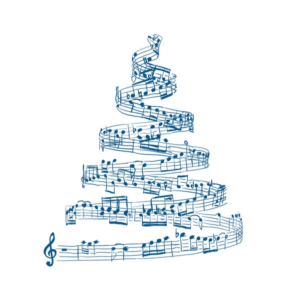 Árbol Navidad Notas Musicales Ilustración Vectorial Sobre Fondo Blanco — Foto de Stock