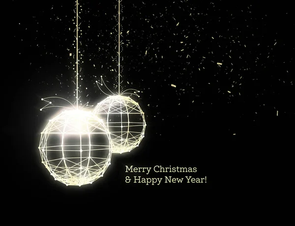 New Year Christmas Balls Światła Złote Wstążki Stylu Art Deco — Zdjęcie stockowe