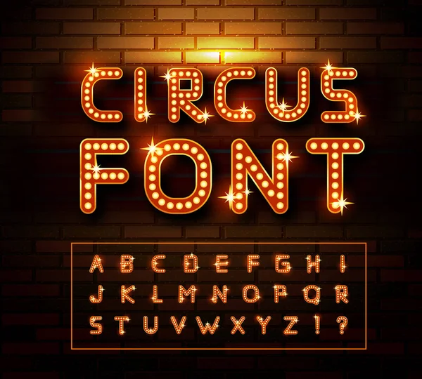 Circus Marquee Lettertypen Bakstenen Muurachtergrond Vectorillustratie — Stockvector