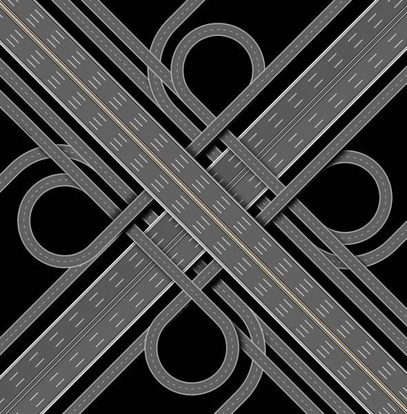 Autoroute Dénouement Des Nombreuses Routes Vue Dessus Illustration Vectorielle Sur — Image vectorielle