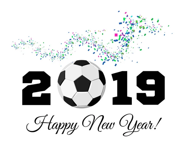 Feliz Ano Novo 2019 Com Bola Futebol Confete Fundo Futebol —  Vetores de Stock