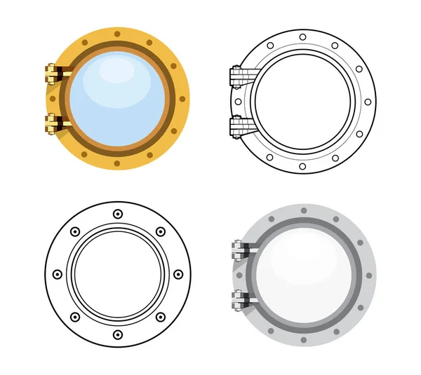 Porthole in flat style. Vector set illustration isolated on white — Stock Vector