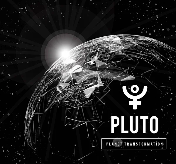 Pluto, planeta zodpovědná v astrologii transformace, znovuzrození, kolektivní energie MAS. Vektorové ilustrace — Stockový vektor