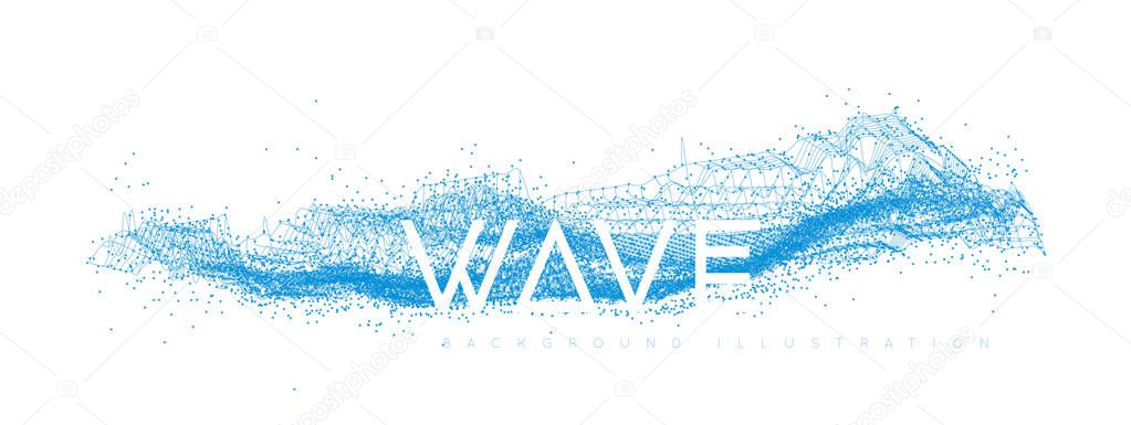 Water wave design consisting of points and lines on a white background. Geometric vector illustration on a white