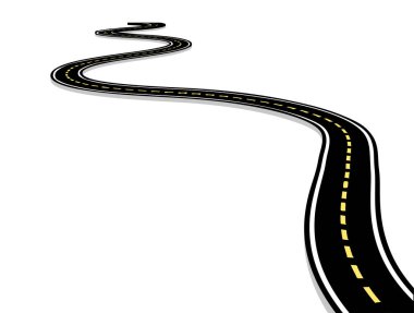 Otoyol, eğri yol işaretleri bırakıyor. 3D vektör çizim üzerinde beyaz
