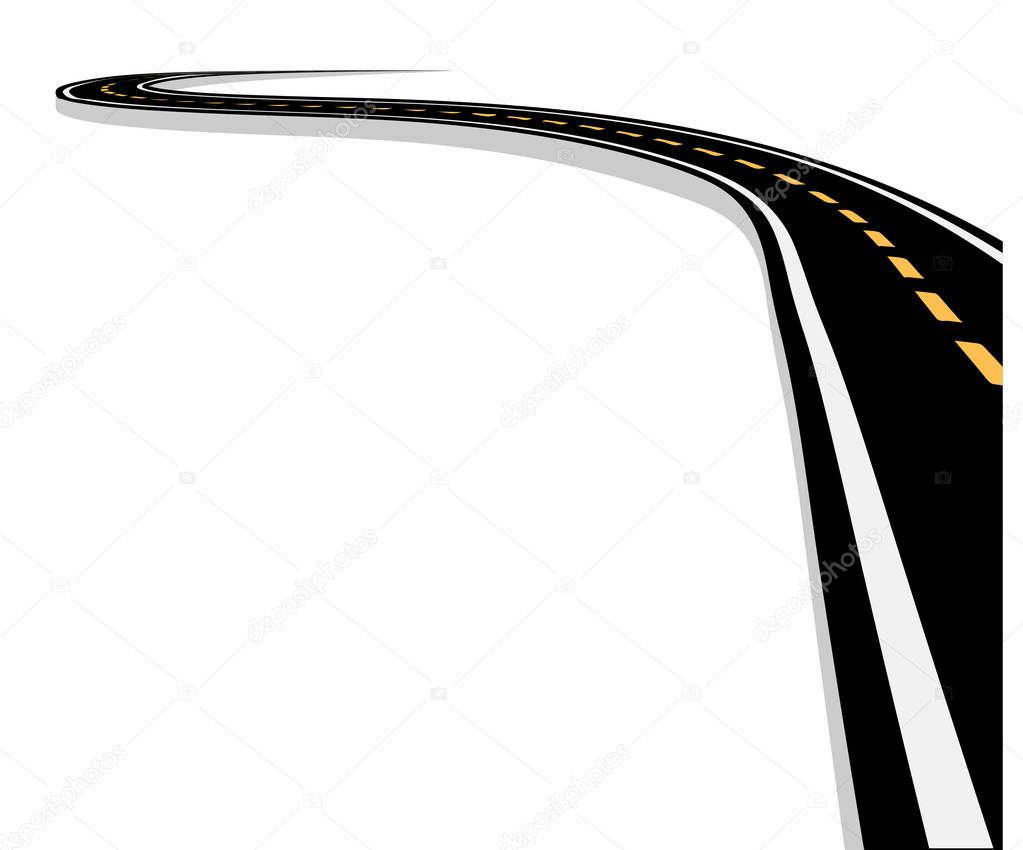 Leaving the highway, curved road with markings. 3D vector illustration on white