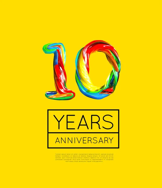 10th yıldönümü kutlama için şirket veya kişi sarı zemin üzerine. Vektör — Stok Vektör