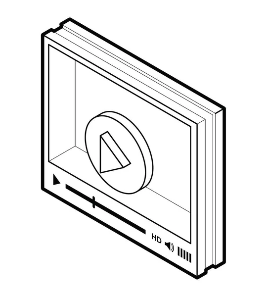 Interfaz de reproductor de vídeo isométrico para diseño de sitios web o aplicaciones móviles. Ilustración vectorial en blanco — Vector de stock