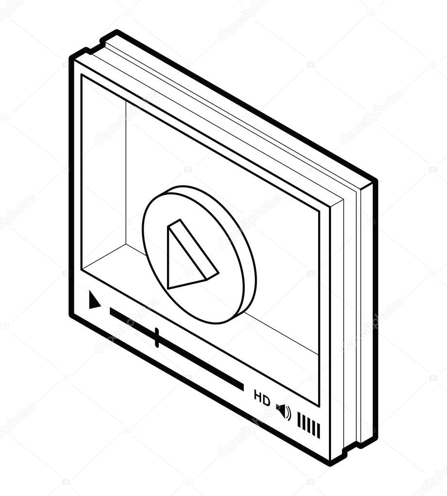 Isometric video player interface for web site design or mobile application. Vector illustration on white